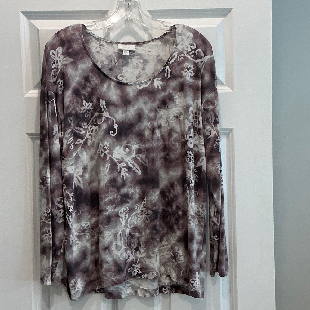 J. Jill Long-Sleeve Floral Tie-Dye Top - Mauve & White